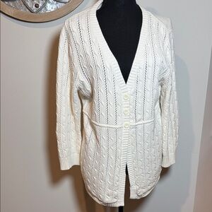 G.H. Bass Cream Cable Knit Cardigan size XL 100% Cotton EUC